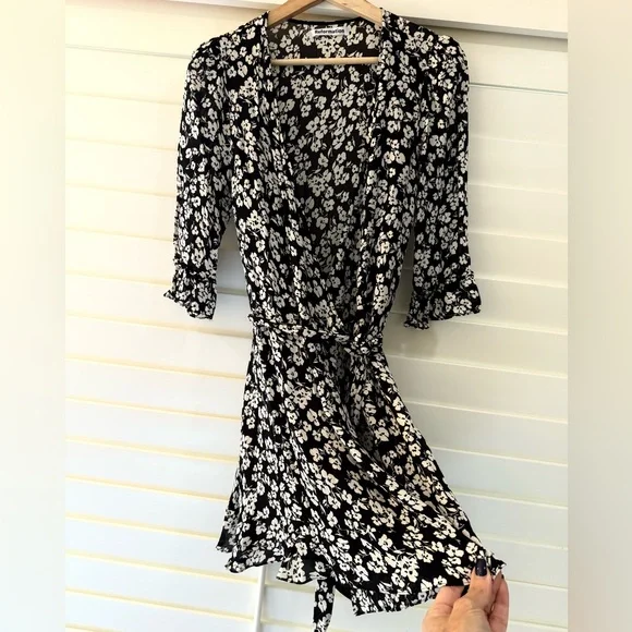 Reformation Black and White Floral Wrap Dress - Picture 2 of 5